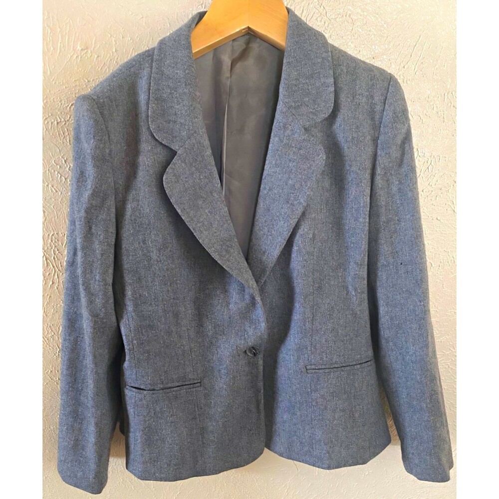 Laura Gayle Vintage Wool Blazer Womens 14 Gray USA Made Tailored Career Jacket